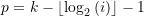 p=k-\lfloor {\log}_{2}\left( i \right)\rfloor -1
