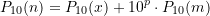 \begin{equation*} P_{10}(n) = P_{10}(x) + 10^p \cdot P_{10}(m) \end{equation*}