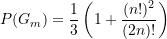\begin{equation*} P({{G}_{m}})=\frac{1}{3}\left( {1+\frac{(n!)^2}{(2n)!}} \right) \end{equation*}