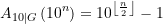 \begin{equation*} A_{10\vert G}\left(10^{n}\right) =10^{ \left\lfloor\frac{n}{2}\right\rfloor} - 1 \end{equation*}