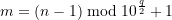 \begin{equation*} m = (n-1) \bmod 10^{\frac{q}{2}} + 1 \end{equation*}