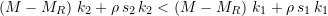 \begin{equation*} \left( M - M_R\right)\, k_2 + \rho \, s_{2}\, k_2 < \left( M - M_R\right)\, k_1 + \rho \, s_{1}\, k_1\end{equation*}