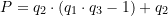 P = q_2 \cdot (q_1 \cdot q_3 - 1) + q_2