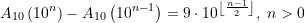 \begin{equation*} A_{10}\left(10^{n}\right) - A_{10}\left(10^{n-1}\right) = 9\cdot 10^{\left\lfloor\frac{n-1}{2}\right\rfloor}, \; n > 0 \end{equation*}