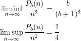 \begin{equation*} \begin{split} \liminf_{n \rightarrow \infty} \frac{P_b(n)}{n^2} &= \frac{b}{(b+1)^2} \\[4pt] \limsup_{n \rightarrow \infty} \frac{P_b(n)}{n^2} &= \frac{1}{4} \end{split} \end{equation*}