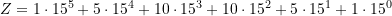 Z= 1\cdot 15^5 + 5\cdot 15^4 + 10 \cdot 15^3+ 10 \cdot 15^2 + 5\cdot 15^1 +1 \cdot 15^0